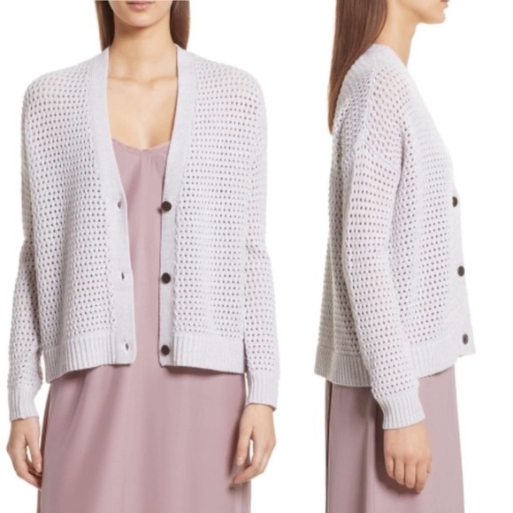 ATM Merino Wool Open Stitch Cardigan Dusty Mauve - Picture 2 of 11